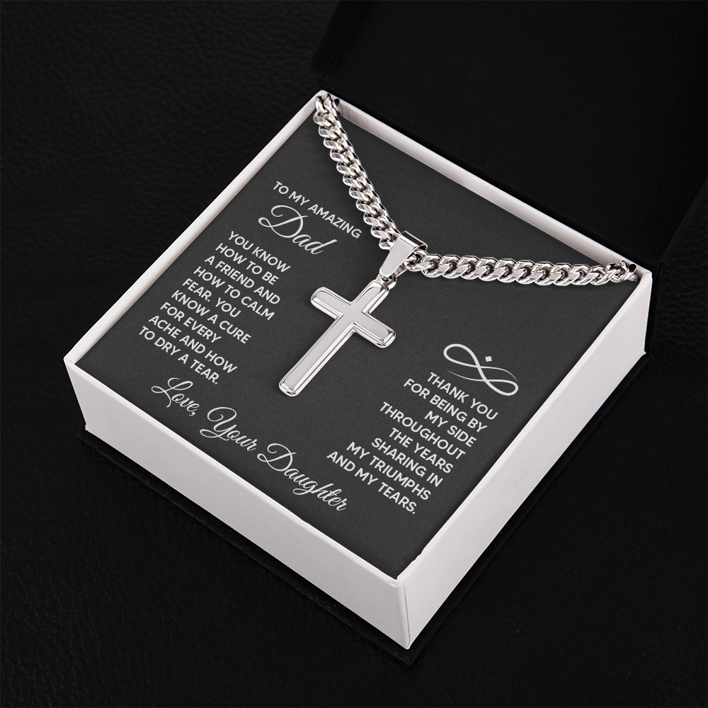 Cuban Link Chain with Engraved Artisan Cross