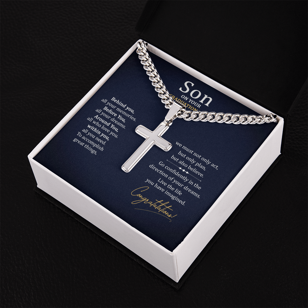 Cuban Link Chain with Engraved Artisan Cross