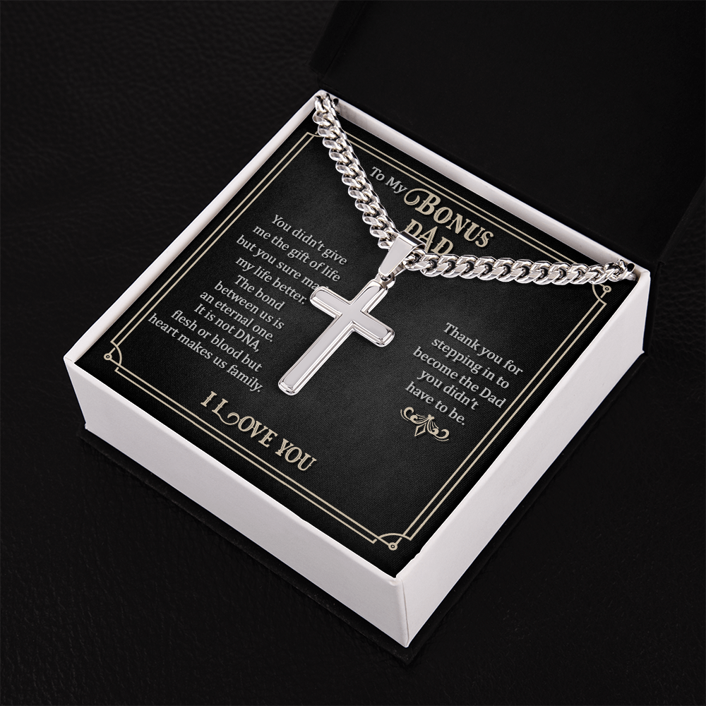 Cuban Link Chain with Engraved Artisan Cross