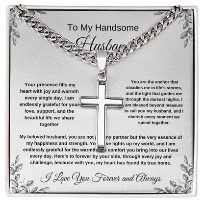 Personalized Steel Cross Necklace on Cuban Chain w/ MC