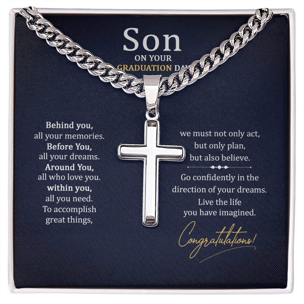 Cuban Link Chain with Engraved Artisan Cross