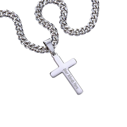 Personalized Steel Cross Necklace on Cuban Chain w/ MC