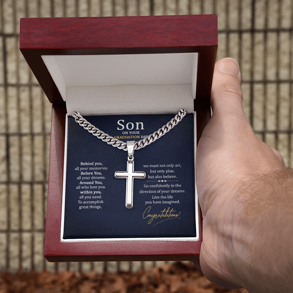 Cuban Link Chain with Engraved Artisan Cross