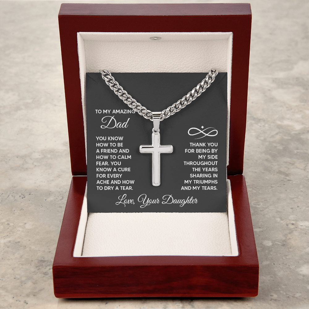 Cuban Link Chain with Engraved Artisan Cross