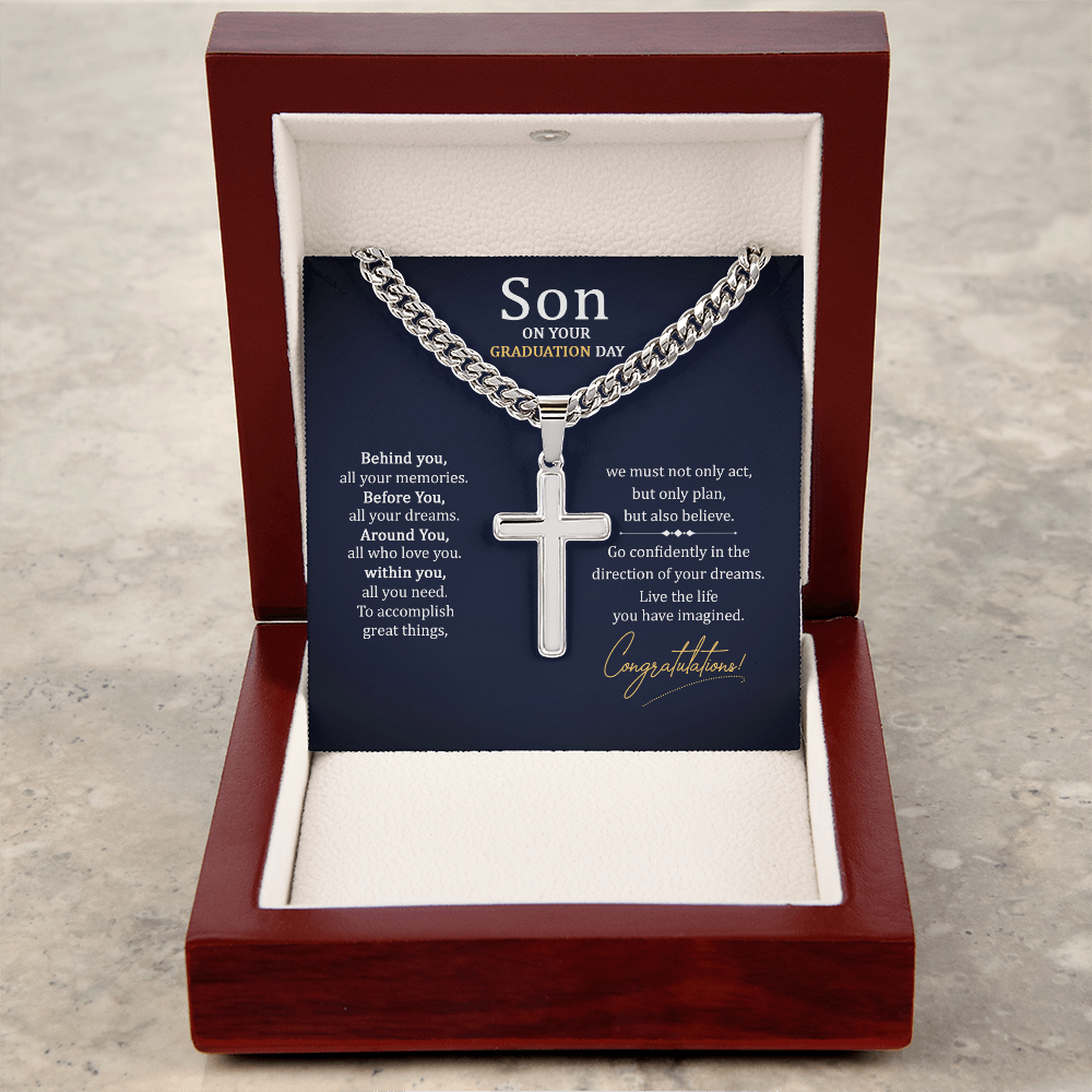 Cuban Link Chain with Engraved Artisan Cross