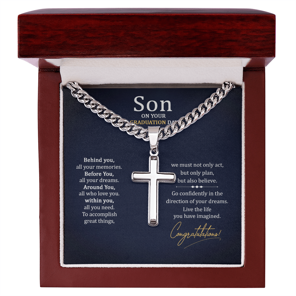 Cuban Link Chain with Engraved Artisan Cross